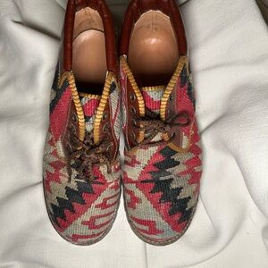 Woven Artisan Red and Black Patterned Ankle Boots